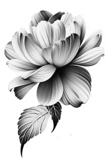 Peony flower tattoo design with soft shading