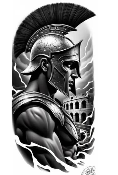 Ultra realistic spartan warrior helmet tattoo design
